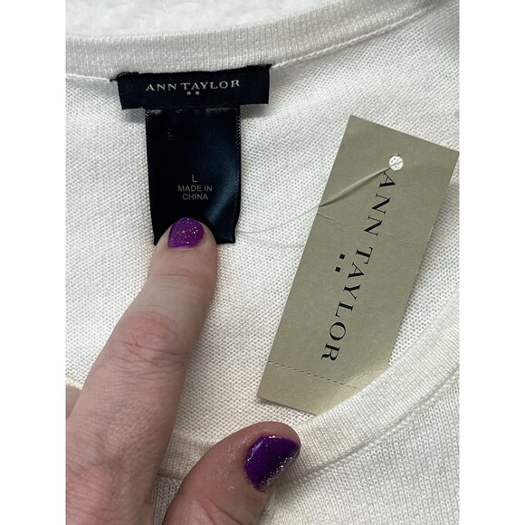 Ann Taylor Sweater Womens L White Rhinestone Cardigan Classic Corporate Preppy - Picture 3 of 7